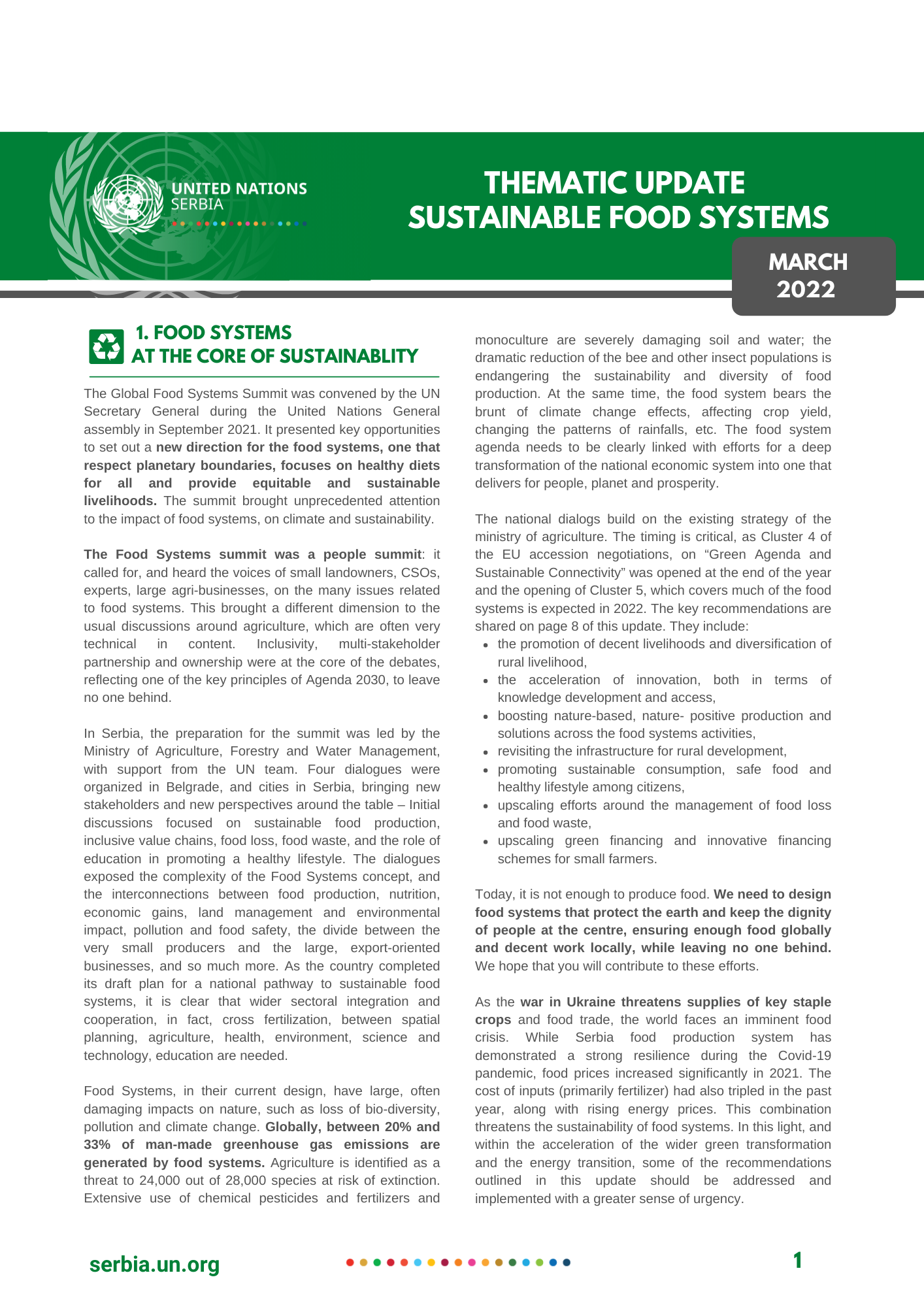 UN Serbia Thematic Update on Sustainable Food Systems 